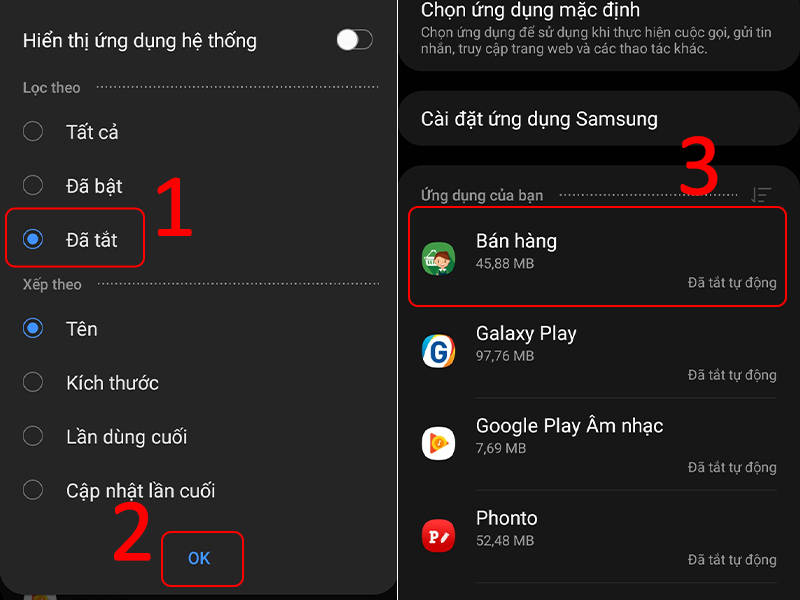 Chọn ứng dụng để bật
